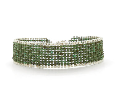 Brazalete Telar Plata Delgado Liso Turquesa T